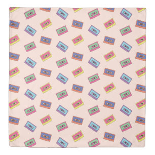 Retro Neon Audio Cassette Tape Pattern Duvet Cover