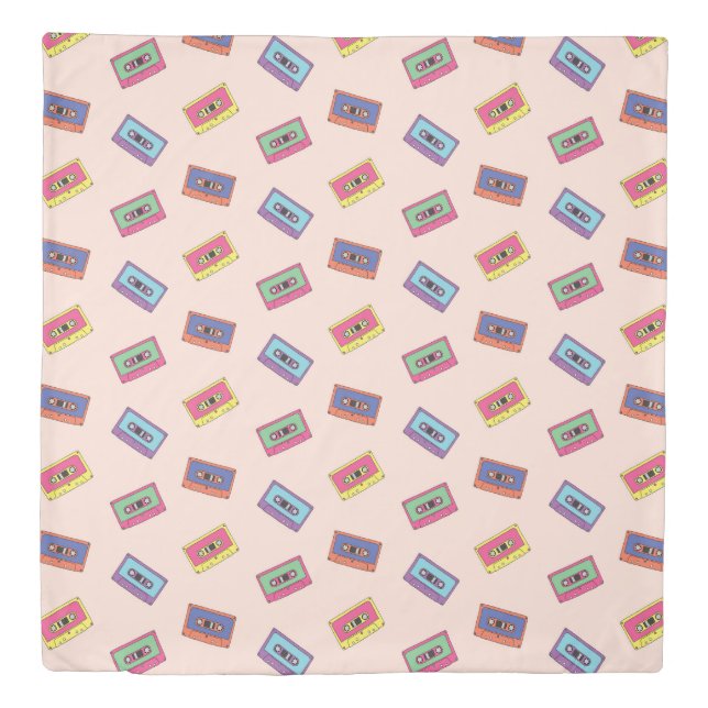 Retro Neon Audio Cassette Tape Pattern Duvet Cover (Front)