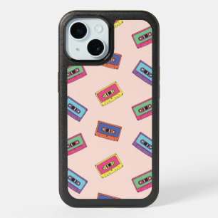 Retro Neon Audio Cassette Tape Pattern iPhone 15 Case