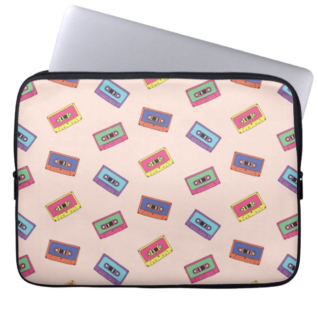Retro Neon Audio Cassette Tape Pattern Laptop Sleeve (Front)