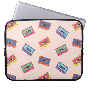 Retro Neon Audio Cassette Tape Pattern Laptop Sleeve