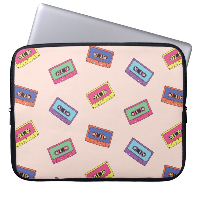 Retro Neon Audio Cassette Tape Pattern Laptop Sleeve (Front)