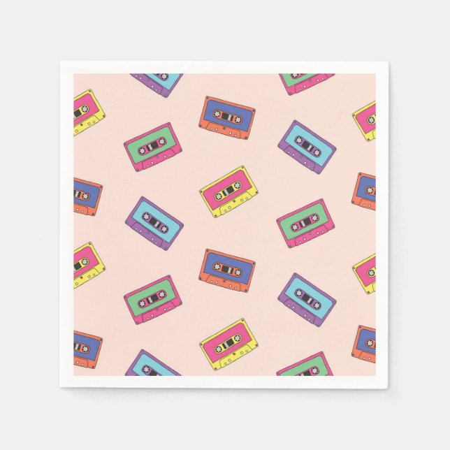 Retro Neon Audio Cassette Tape Pattern Napkins (Front)