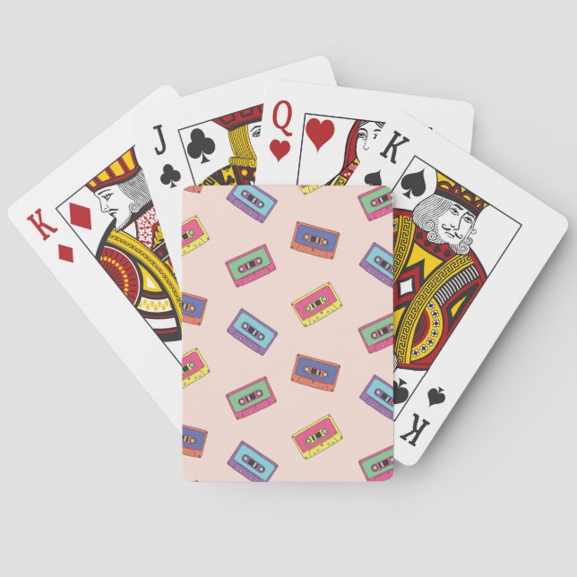 Retro Neon Audio Cassette Tape Pattern Poker Cards (Back)