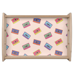 Retro Neon Audio Cassette Tape Pattern Serving Tray