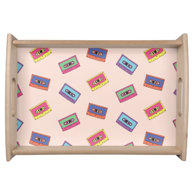 Retro Neon Audio Cassette Tape Pattern Serving Tray (Front)