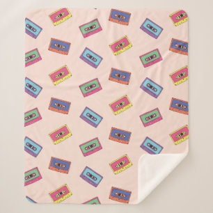 Retro Neon Audio Cassette Tape Pattern Sherpa Blanket