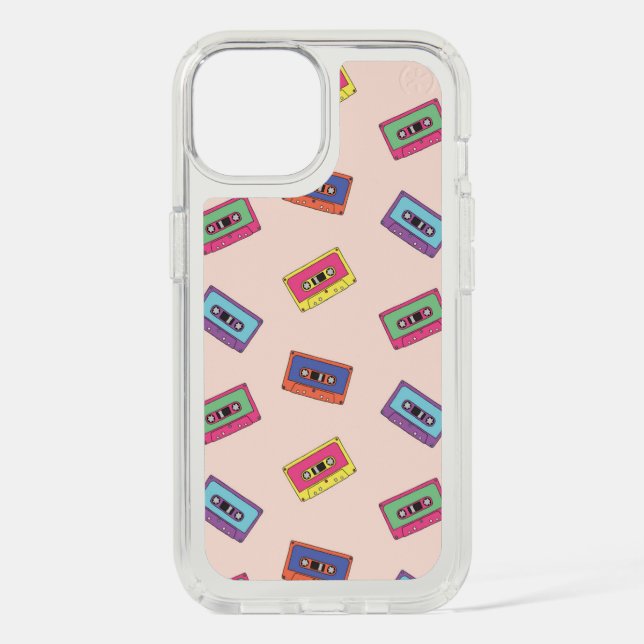 Retro Neon Audio Cassette Tape Pattern Speck iPhone Case (Front)