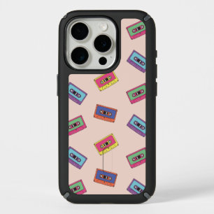 Retro Neon Audio Cassette Tape Pattern iPhone 15 Pro Case