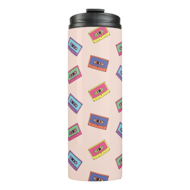 Retro Neon Audio Cassette Tape Pattern Thermal Tumbler (Front)