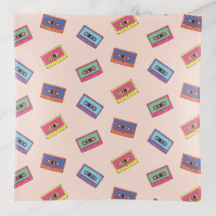 Retro Neon Audio Cassette Tape Pattern Trinket Tray