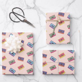 Retro Neon Audio Cassette Tape Pattern Wrapping Paper Sheets