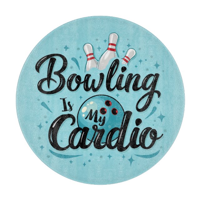  Retro Neon "Bowling Is My Cardio" Funny Bowling Cutting Board (Front)
