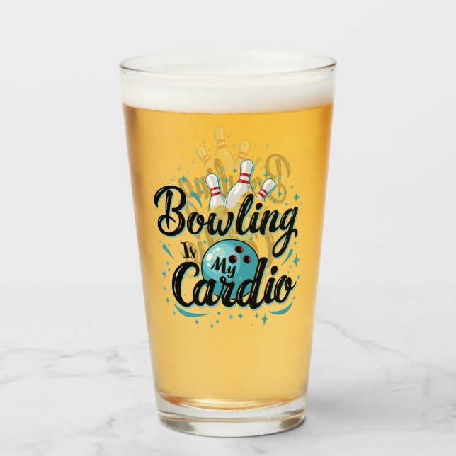  Retro Neon "Bowling Is My Cardio" Funny Bowling Glass (Front Filled)