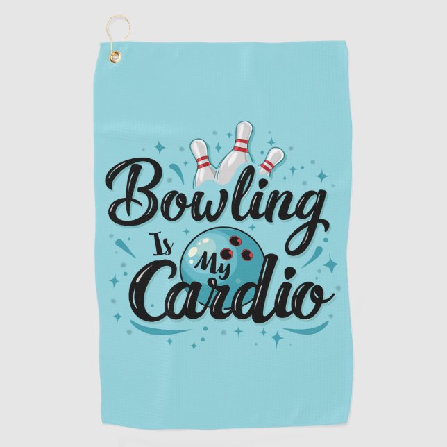  Retro Neon "Bowling Is My Cardio" Funny Bowling Golf Towel (Front)