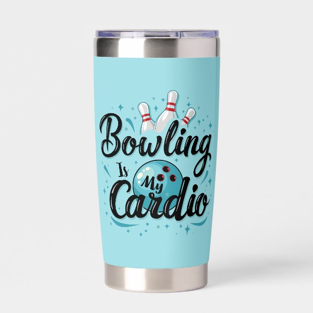  Retro Neon "Bowling Is My Cardio" Funny Bowling Insulated Tumbler (Front)