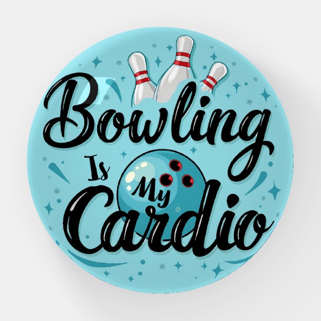  Retro Neon "Bowling Is My Cardio" Funny Bowling Paperweight (Front)