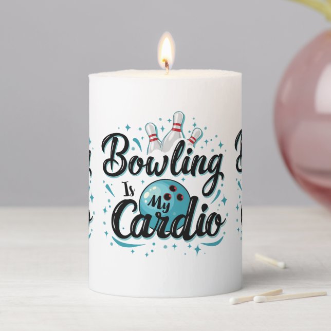  Retro Neon "Bowling Is My Cardio" Funny Bowling Pillar Candle (In Situ)