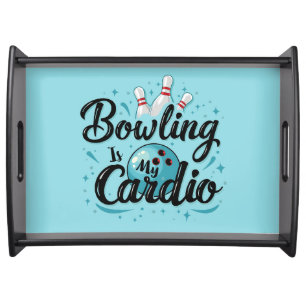 Retro Neon "Bowling Is My Cardio" Funny Bowling Serving Tray