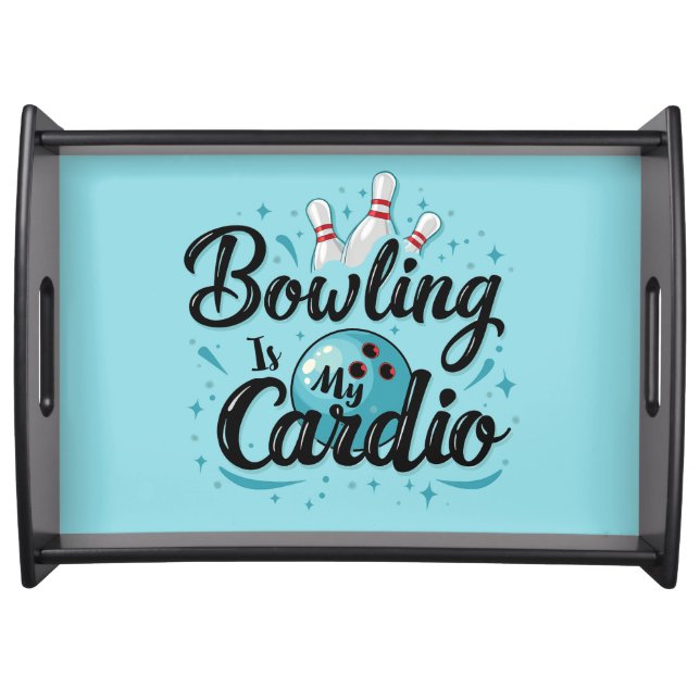  Retro Neon "Bowling Is My Cardio" Funny Bowling Serving Tray (Front)