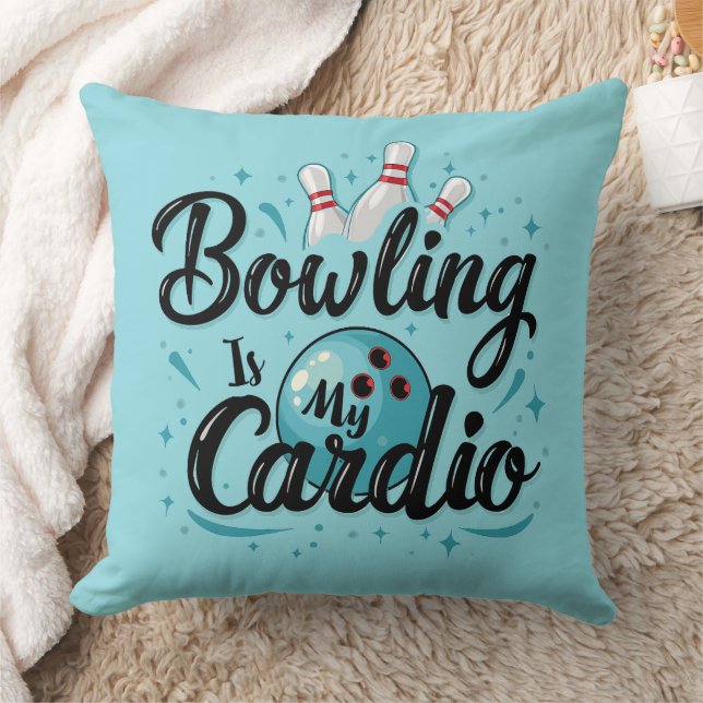  Retro Neon "Bowling Is My Cardio" Funny Bowling Throw Pillow (Blanket)