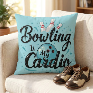 Retro Neon "Bowling Is My Cardio" Funny Bowling Throw Pillow