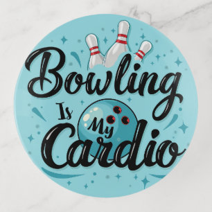 Retro Neon "Bowling Is My Cardio" Funny Bowling Trinket Tray