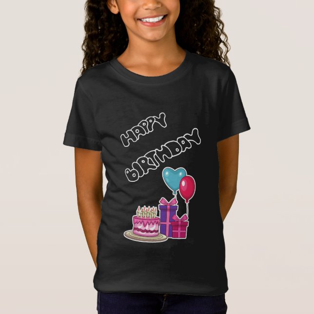 Retro Neon Bubble Text Happy Birthday  T-Shirt (Front)