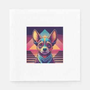 Retro Neon Chihuahua � Vibrant Synthwave Dog Art Napkins