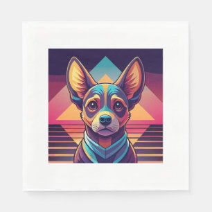 Retro Neon Chihuahua – Vibrant Synthwave Dog Art Napkins