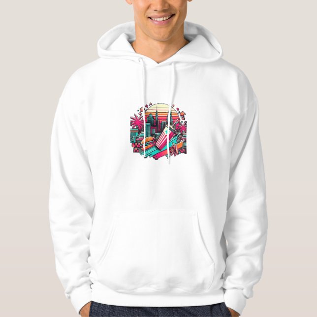 Retro Neon Cityscape with Fast Food Vibes  Hoodie (Front)