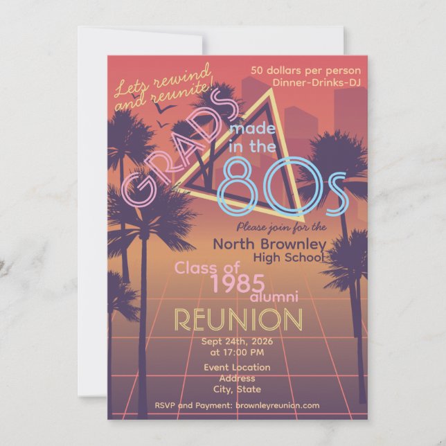 Retro Neon Colored Class Reunion Invitation (Front)