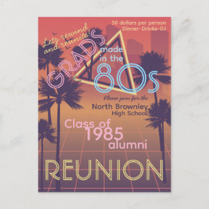Retro Neon Colored Class Reunion Invite Postcard