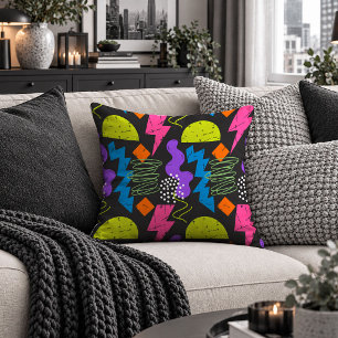Retro Neon Colorful Shapes Throw Pillow Cover Art