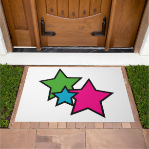 Retro Neon Colorful Stars Doormat