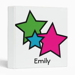 Retro Neon Colorful Stars Pattern 3 Ring Binder