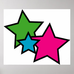 Retro Neon Colorful Stars Pattern Bold Pink Blue Poster