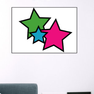 Retro Neon Colorful Stars Pattern Bold Pink Blue Poster