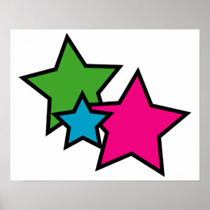 Retro Neon Colorful Stars Whimsical Kids Room Poster