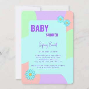 Retro Neon Colors Fun Baby Shower Invitation