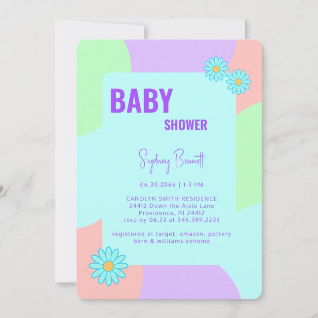 Retro Neon Colors Fun Baby Shower  Invitation (Front)