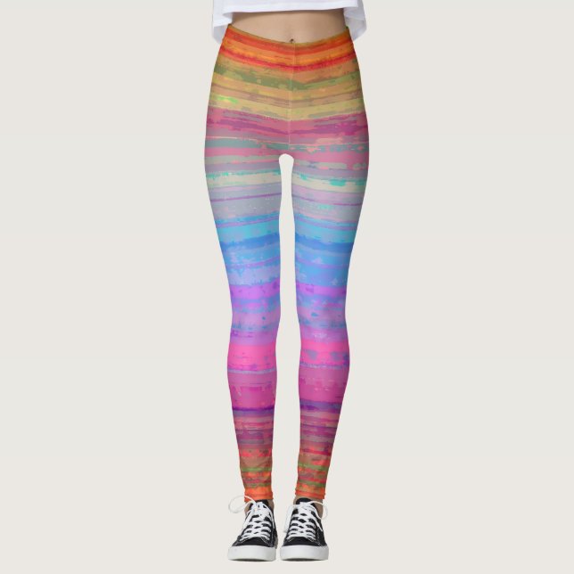 Retro Neon Colors Pattern Leggings (Front)