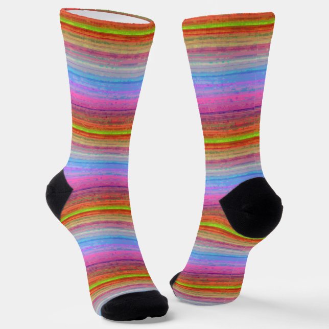 Retro Neon Colors Pattern Socks (Angled)