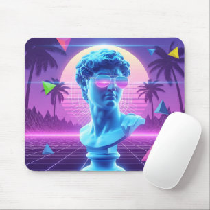 Retro Neon David Statue Surreal Palm Tree Mouse Pad