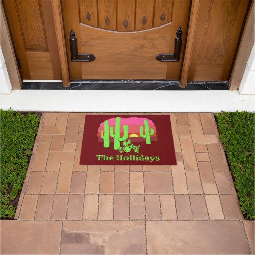 Retro Neon Desert Sunset Bleached Skulls Doormat