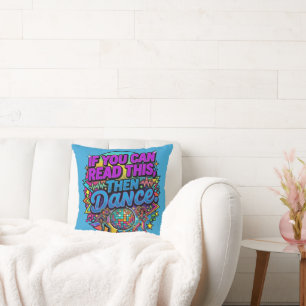 Retro Neon Disco Ball Dance Party Graphic Design Throw Pillow