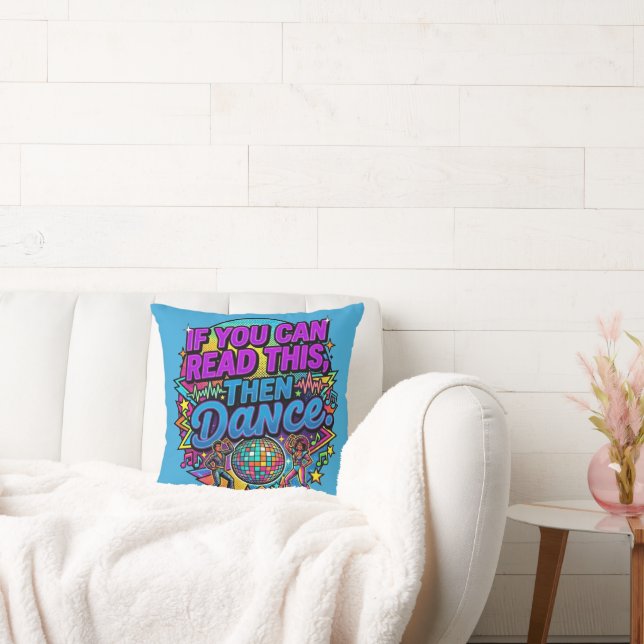 Retro Neon Disco Ball Dance Party Graphic Design Throw Pillow (Couch)