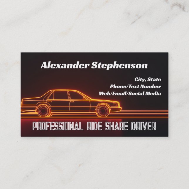 Retro Neon Driving Lyft Uber Driver Rideshare Business Card (Front)