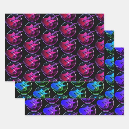 Retro Neon Electric Guitars Wrapping Paper Sheets