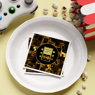Retro Neon Gaming Boy Gamer Kids Birthday Party Napkins